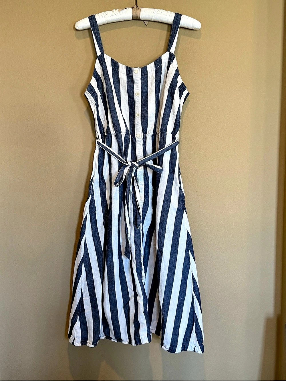 Pact Striped Midi Dress in Blue & White Size Large